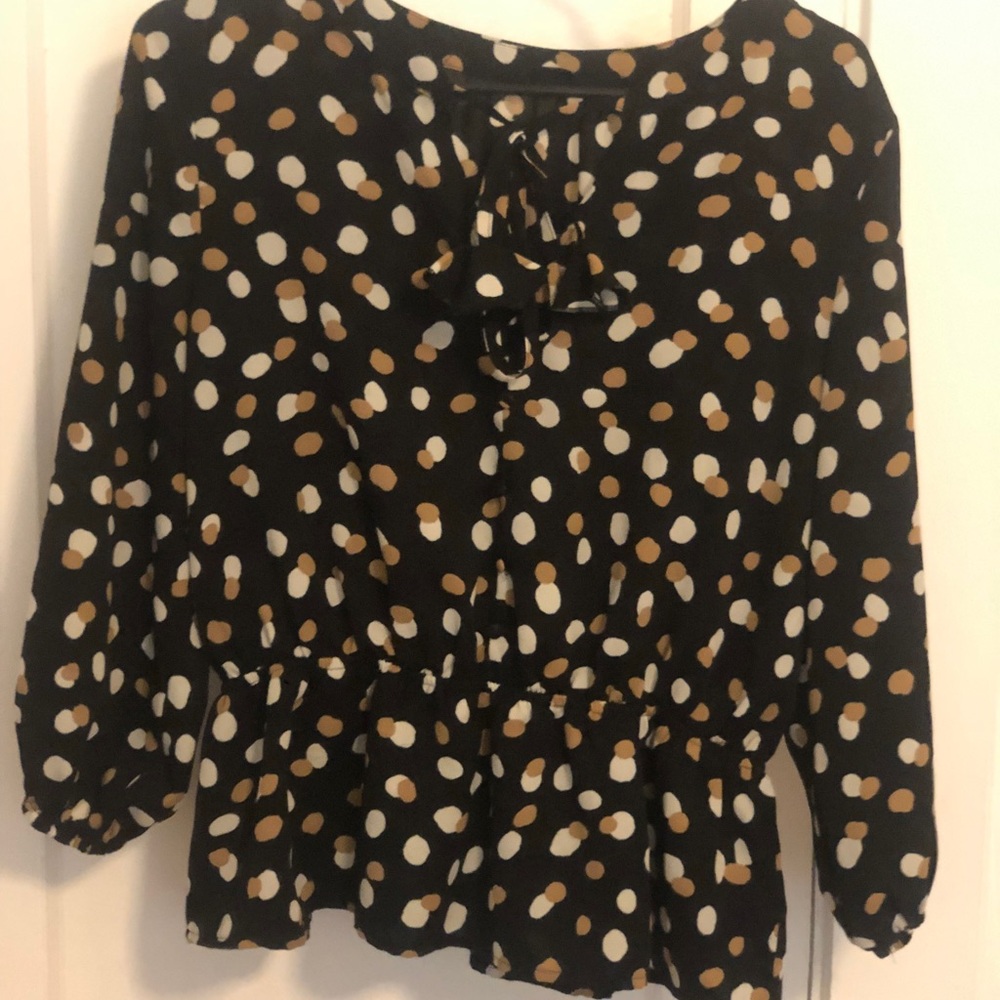 Polka Dot Women's Top - Peplum: Black, White, Brown